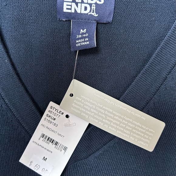 NWT Men’s Big Fine Gauge Supima Radiant Navy Cotton V-neck Sweater Size Medium - Picture 3 of 4